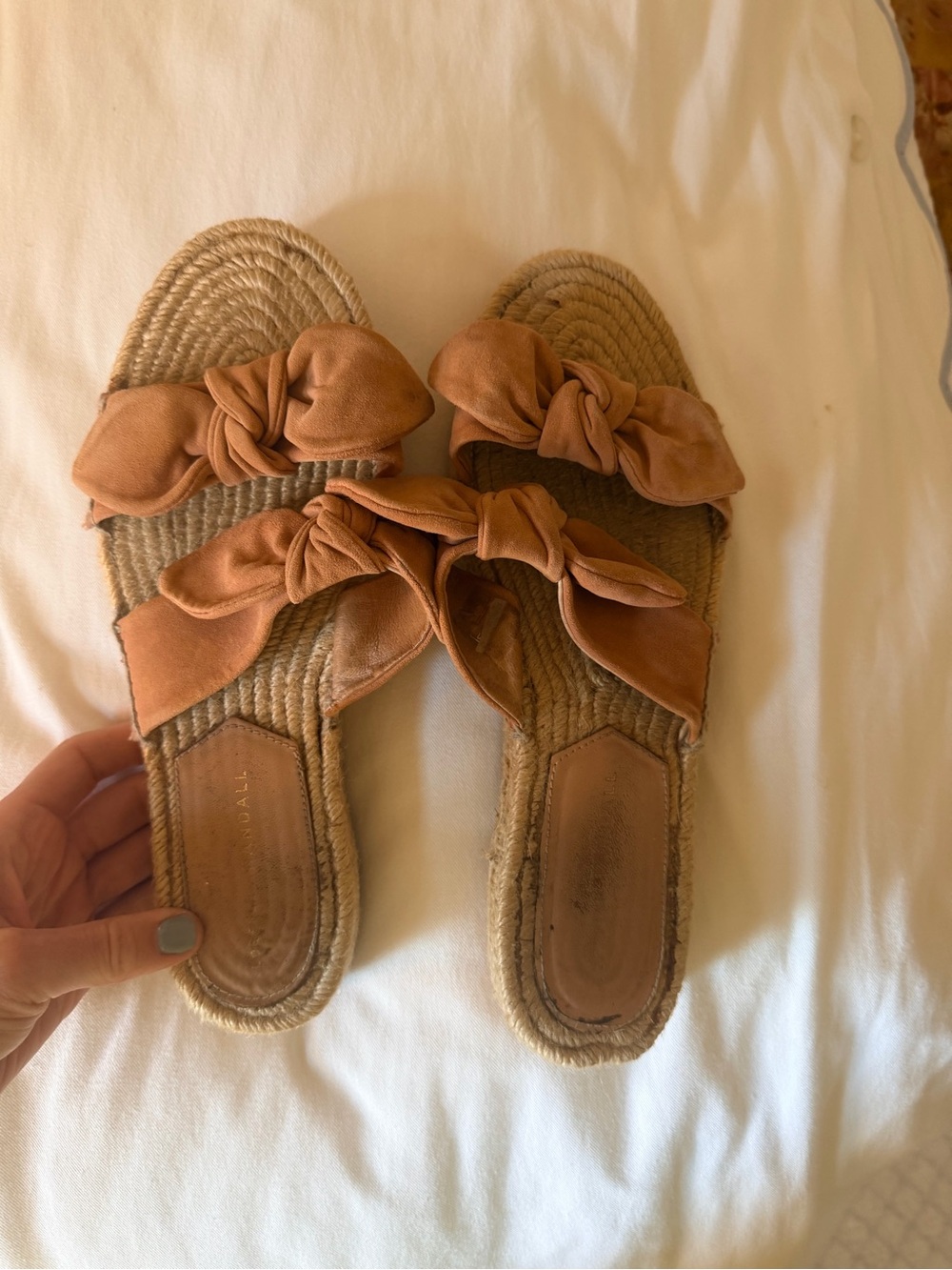 Loeffler Randall Tan Bow Espadrille Slide Sandals